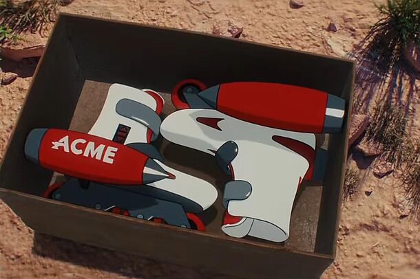 An Acme delivery crate in the desert in Coyote vs. Acme
