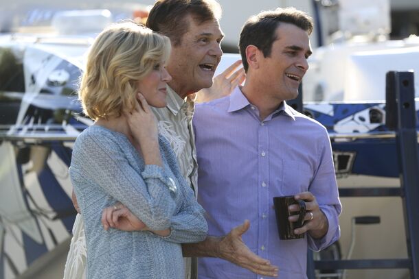 Claire, Cam and Phil mid-argument in Modern Family