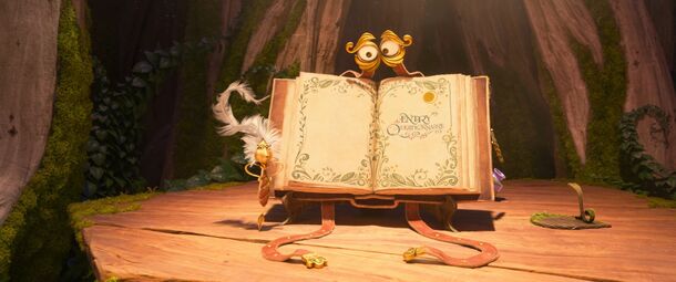 The enchanted spellbook on the table in Hexed