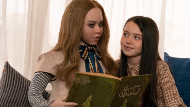 An AI doll reading to a girl in M3GAN (2022). China's first fully AI-generated feature, Sanxingdui: Future Past, sold about one ticket per screen on its opening weekend