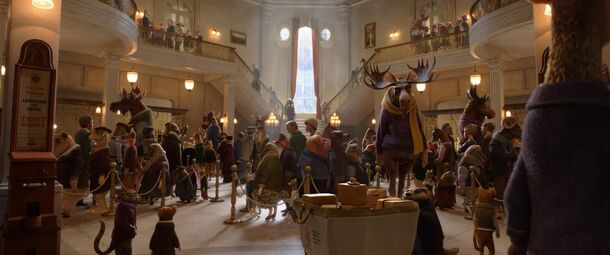 The animals of the Wood gathered in a great hall in Laika's Wildwood (2026). In the final battle, the Mystics, the Bandits and the forest's animals unite against Alexandra