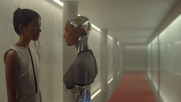 Alicia Vikander as the AI Ava with Sonoya Mizuno in Ex Machina (2014). Academy president Lynette Howell Taylor said this week that the Oscars will always award human excellence
