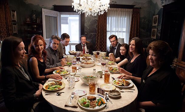 A family lunch around the table in August: Osage County (2013). Erin Patterson was convicted of killing three of her husband's relatives with a beef Wellington laced with death cap mushrooms