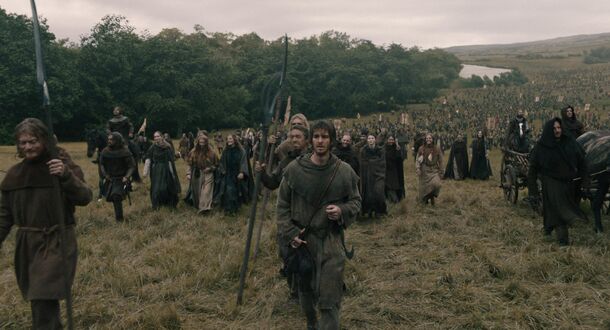 The peasant army on the march in The Uprising (2026). Paul Greengrass's film follows England's Peasants' Revolt of 1381