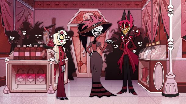 Charlie Morningstar and Alastor in the hotel lobby in Hazbin Hotel (2024). Season 2 hit No. 1 on Prime Video worldwide when it arrived on October 29, 2025