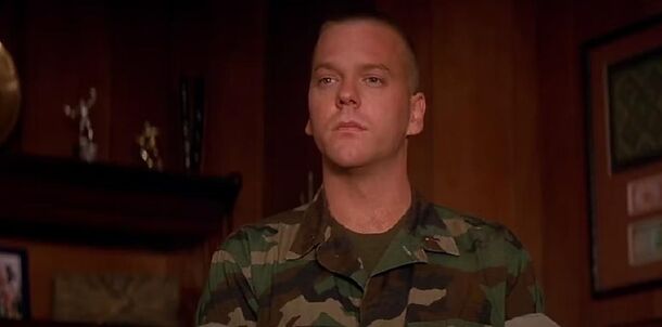Kiefer Sutherland in uniform as a Marine lieutenant in A Few Good Men, one of his earlier military roles