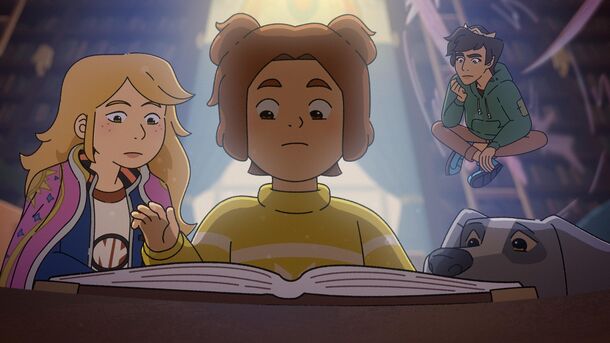 Sabrina and Daphne read an old book of fairy tales in Apple's animated The Sisters Grimm