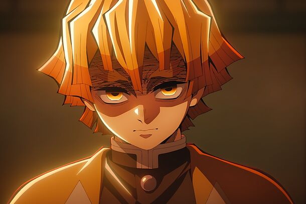Zenitsu Agatsuma in golden light in Demon Slayer: Infinity Castle