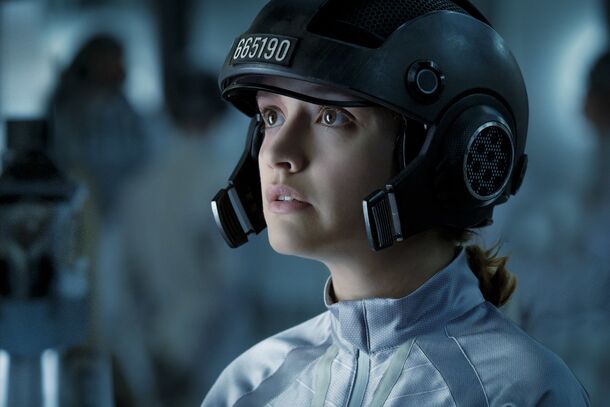 A player in a VR headset inside the game world in Ready Player One