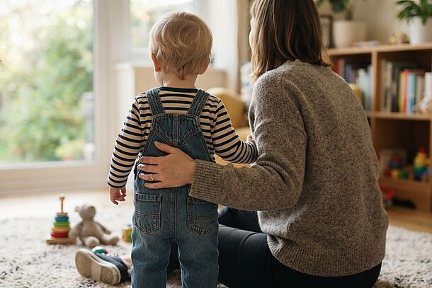 A child standing apart from a parent at home