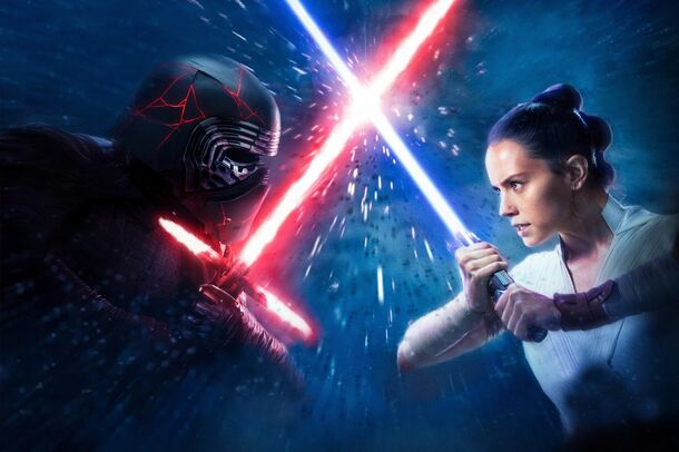 Star Wars characters in a lightsaber duel