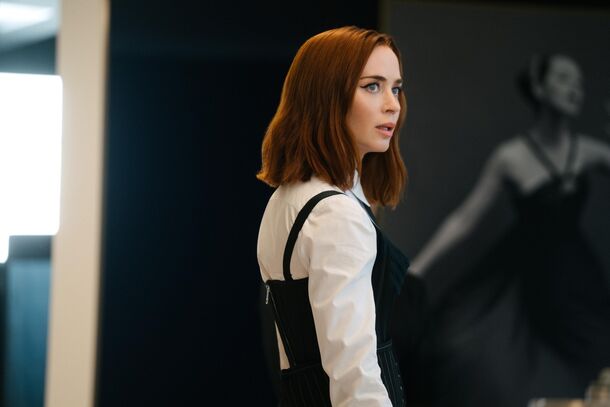 Emily Blunt as Emily Charlton in The Devil Wears Prada 2 (2026). Her takeover bid for Runway collapses when Sasha Barnes buys the whole Elias-Clarke corporation