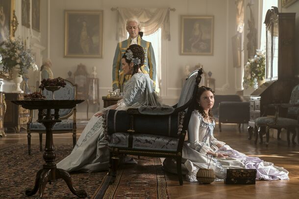 Connie Jenkins-Greig as young Violet with her mother in Queen Charlotte: A Bridgerton Story (2023). Netflix hasn't said whether she continues in the role or it is recast