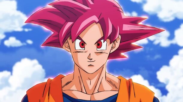 Super Saiyan God Goku in Dragon Ball Super: Beerus (2026). The remake rebuilds the Battle of Gods fight with Beerus at anniversary-prestige quality