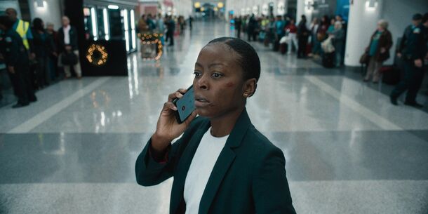 Danielle Deadwyler in Carry-On (2024). She stars with Himesh Patel as one of two FBI agents in Ryan Coogler's X-Files series for Hulu
