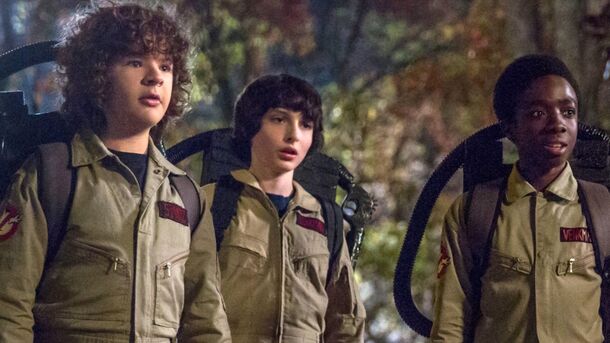 Caleb McLaughlin as Lucas with his friends in Stranger Things (2016). Since the show ended, his one big credit has been voicing the lead in the animated comedy Goat