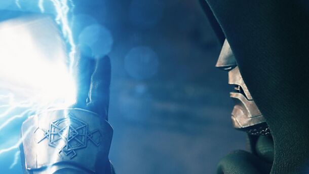Doctor Doom in Avengers: Doomsday (2026), with Robert Downey Jr. under the mask. The Russos have confirmed the film will address why Doom wears Downey's face
