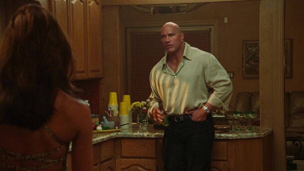 Dwayne Johnson as MMA fighter Mark Kerr in The Smashing Machine (2025), his first film with Benny Safdie. Their second, Lizard Music, casts him as the elderly Chicken Man
