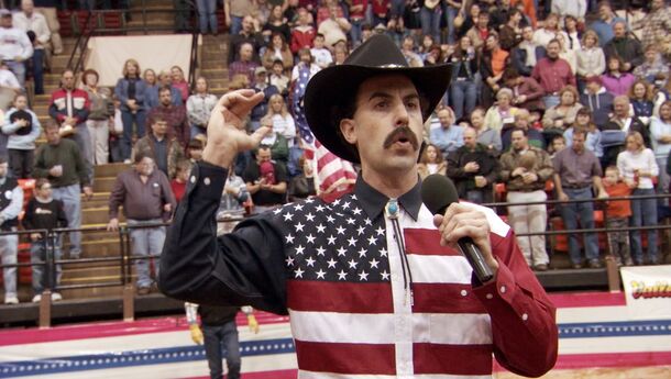Sacha Baron Cohen at the rodeo in Borat (2006). He called Borat Subsequent Moviefilm his final outing as Borat, and now he is bringing back Ali G
