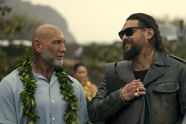 Dave Bautista and Jason Momoa in The Wrecking Crew (2026). Momoa plays Blanka in Street Fighter, which opens wide on October 16