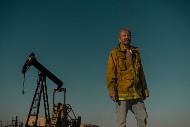 An oilman by a pumpjack in West Texas in Landman (2024). Season 3 cameras finally rolled in Fort Worth and Haslet in the last week of September