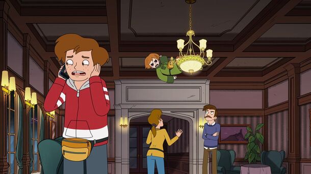 The Freeling family hotel in Haunted Hotel (2025). Katherine inherits it along with her dead brother Nathan, voiced by Will Forte