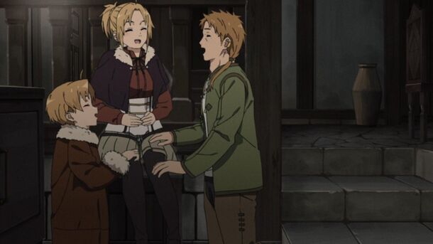 Rudeus at home with his family in Mushoku Tensei: Jobless Reincarnation