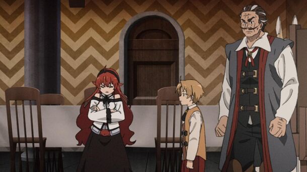 Eris and Rudeus at the Boreas dining table in Mushoku Tensei: Jobless Reincarnation