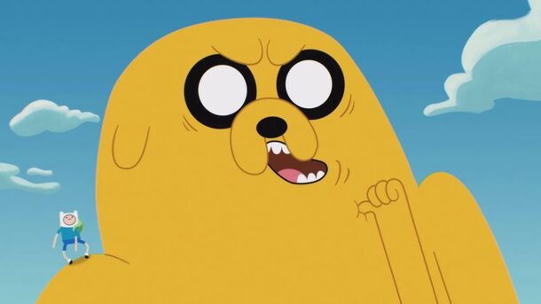 Jake grown huge beside Finn in Adventure Time: Side Quests