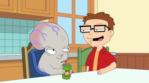 Steve Smith and Roger at the kitchen table in American Dad