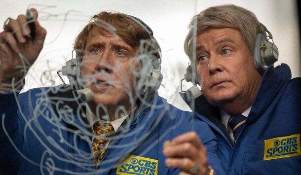 John Madden in the CBS Sports broadcast booth in the Madden biopic