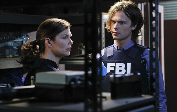 Spencer Reid in an FBI vest on a Criminal Minds case
