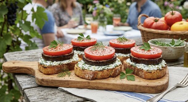 This Garlicky Eggplant and Tomato Stack is the Ultimate Mid-Season Sandwich Hack