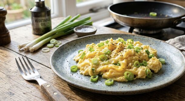 This 5-Minute Green Onion Scrambled Egg Recipe Is Incredibly Soft and Fluffy
