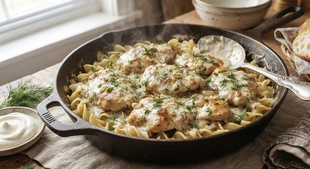 Treat Yourself to This Old-School Garlic and Sour Cream Smothered Chicken