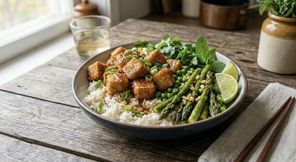 The Secret to Extra Crispy Tofu Served Over Velvet Coconut Rice