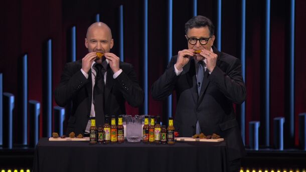 One night after an Emmy for the show CBS killed, Stephen Colbert made his first return — on Jimmy Kimmel Live