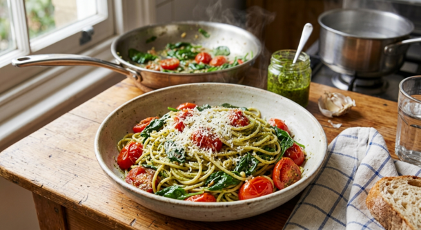 This 12-Minute Pesto Spaghetti Is the Ultimate Lazy Weeknight Dinner