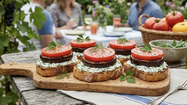 This Garlicky Eggplant and Tomato Stack is the Ultimate Mid-Season Sandwich Hack