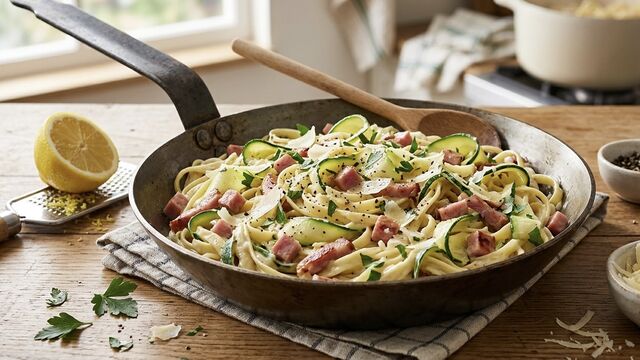This 20-Minute Creamy Zucchini and Ham Pasta Is the Ultimate Summer Weeknight Dinner