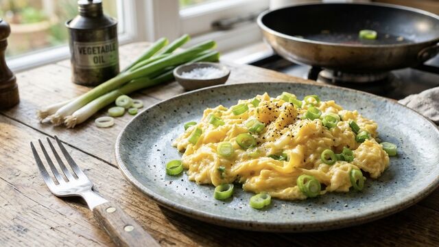 This 5-Minute Green Onion Scrambled Egg Recipe Is Incredibly Soft and Fluffy