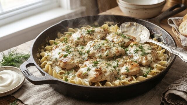 Treat Yourself to This Old-School Garlic and Sour Cream Smothered Chicken