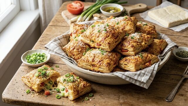 This 15-Minute Puff Pastry Hack Turns Fresh Tomatoes and Green Onions into a Crispy, Cheesy Masterpiece