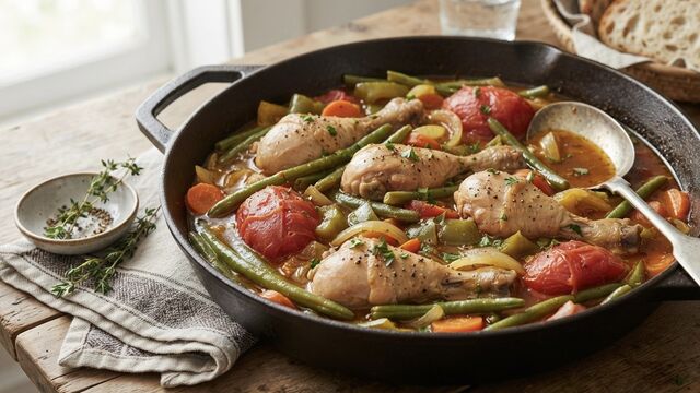 This Healthy One-Skillet Chicken and Veggie Stew Uses Absolutely Zero Oil