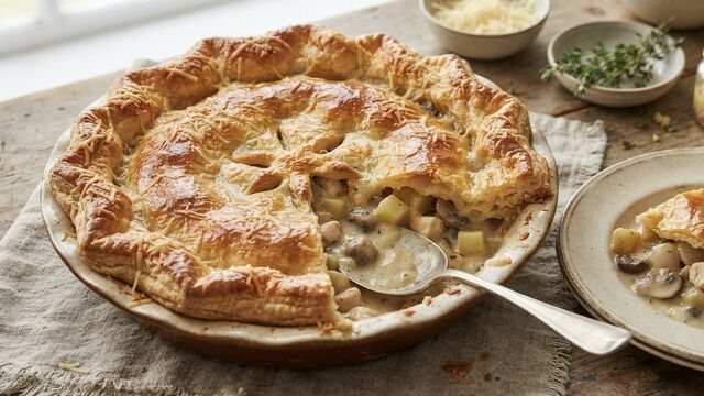 Treat Yourself to This Creamy Chicken and Mushroom Julienne Pot Pie