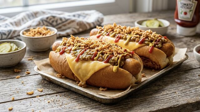 Better-Than-Takeout Cheesy Hot Dogs: The Ultimate Crispy-Onion Comfort Food with a Secret Homemade Sauce